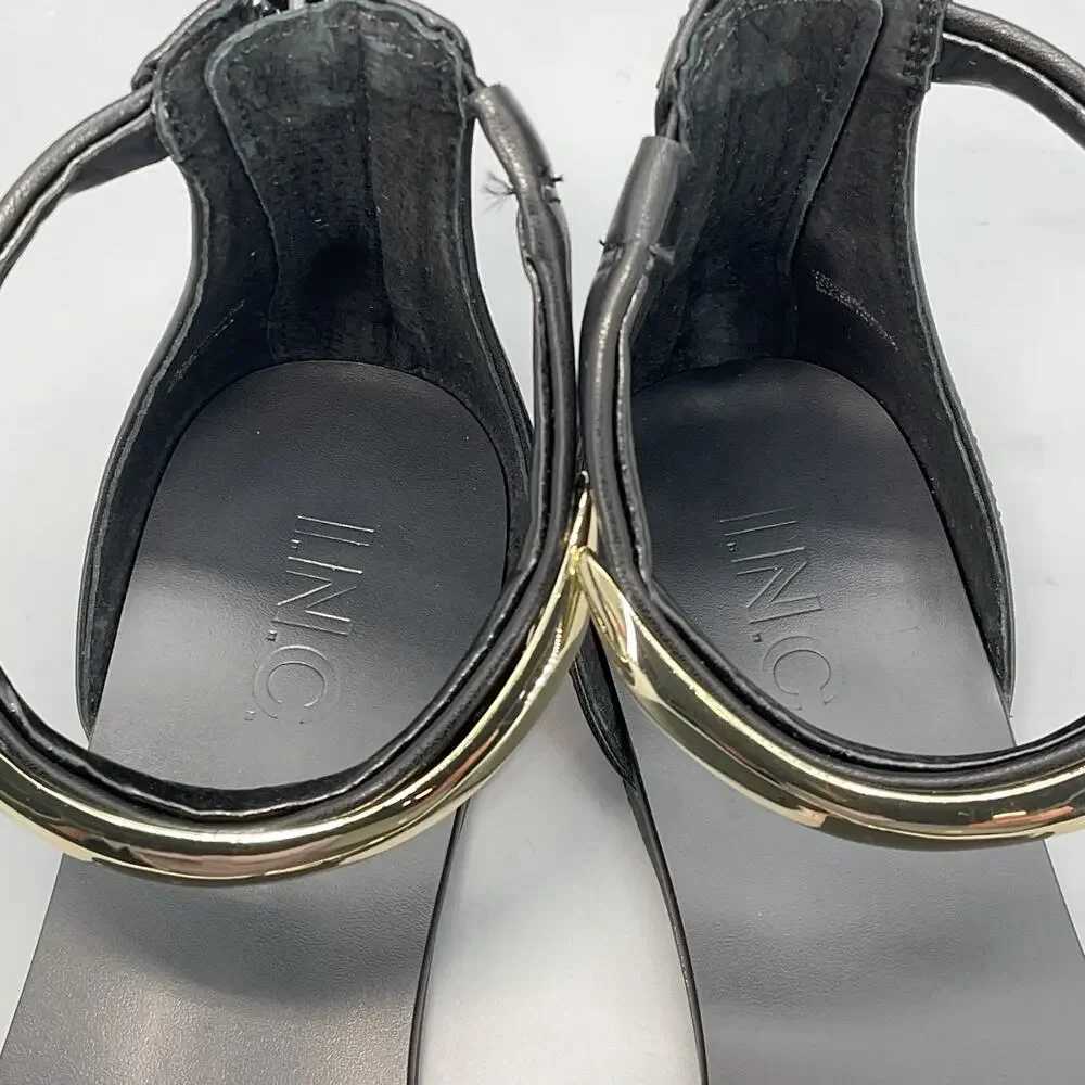 NEW I.N.C. Women’s Georna Flat Sandals Black/Gold Size 9.5M